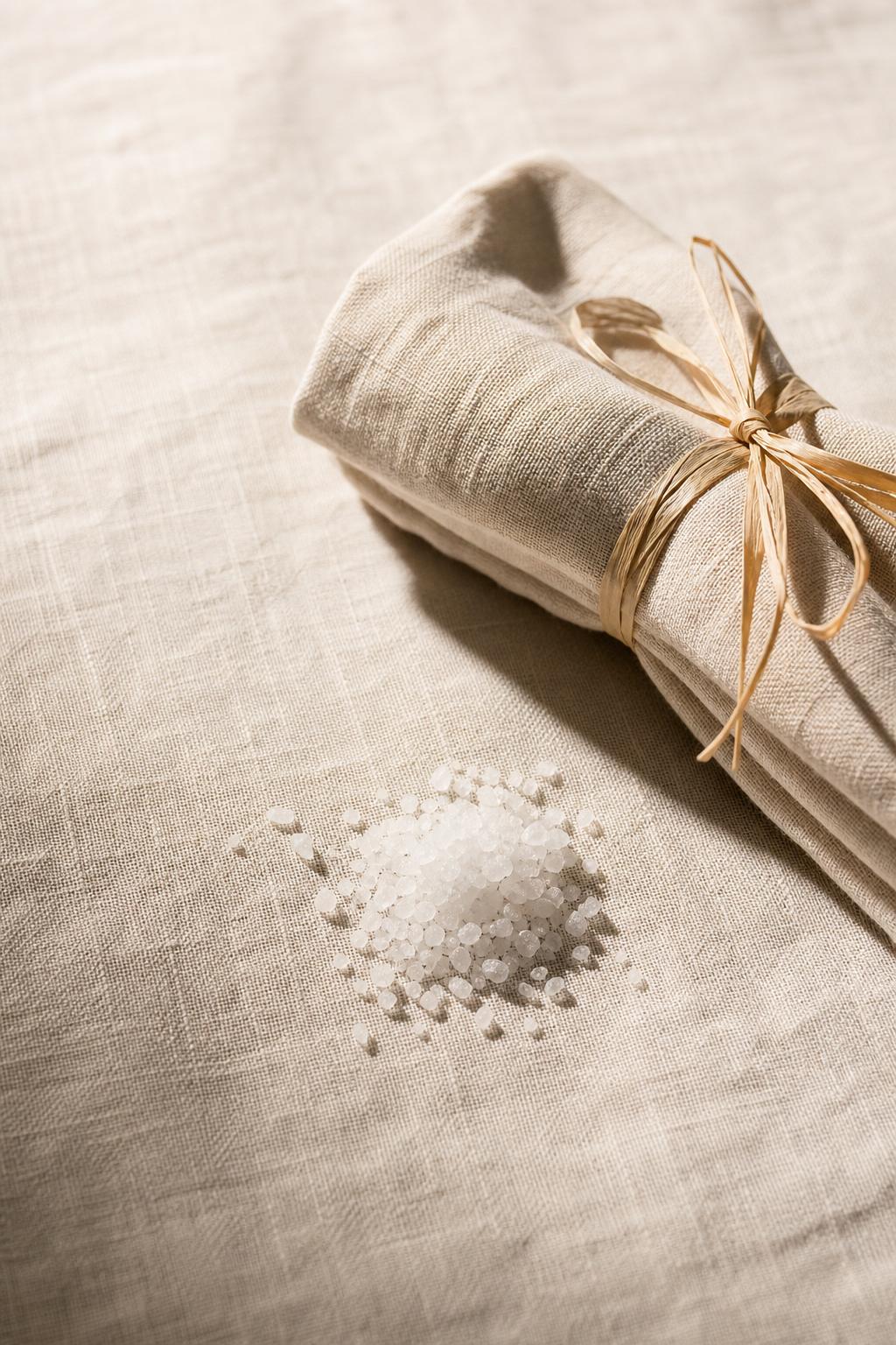 Raw linen. Coarse salt.
